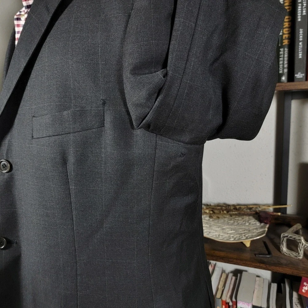 VTG Brooks Brothers 346 Men's Sport Coat Blazer Three Button Gray Plaid Wool 44R